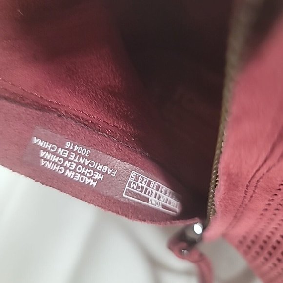 TOMS Suede Peep Toe Perforated Zip Ankle Booties Maroon Women Size 7.5 - Picture 10 of 11